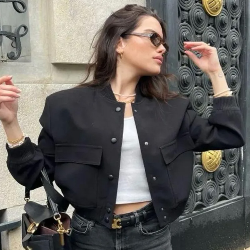 Women'S Fashion Bomber Jacket - HXAO женская куртка-бомбер, укороченная черная, белая