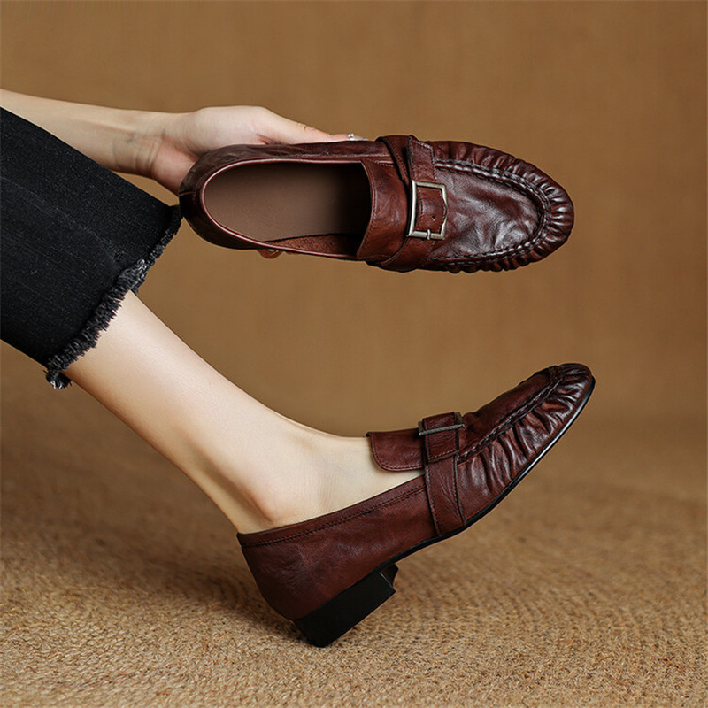 Women Fashion Heels - Женские Плиссированные туфли-лодочки из натуральной кожи,