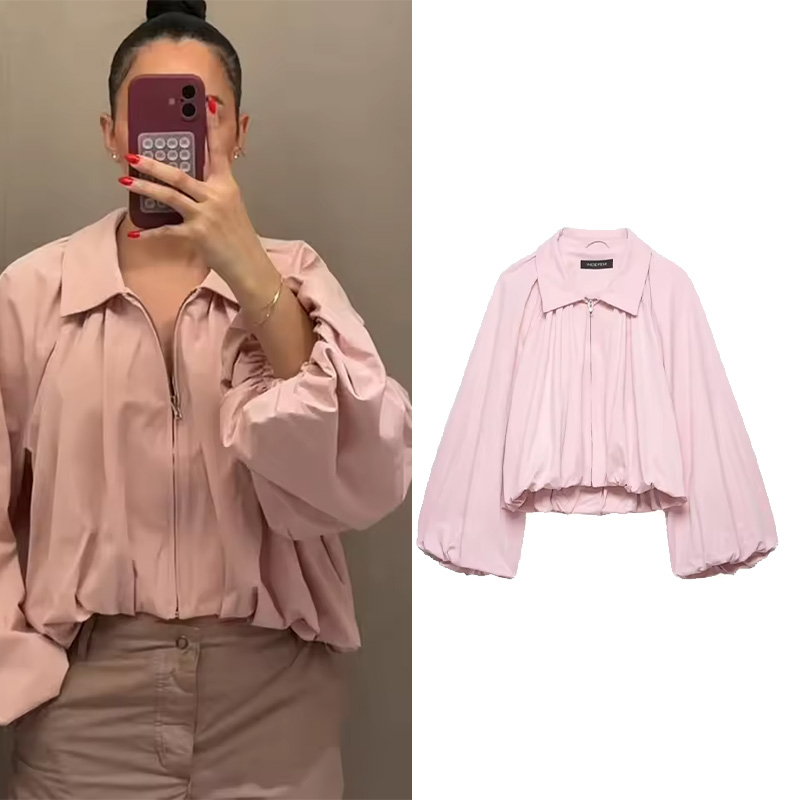 Women'S Fashion Bomber Jacket - Женская куртка-бомбер на молнии с отложным