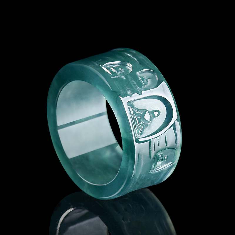 Women Fashion Rings - Натуральное бирманское нефритовое кольцо с Буддой,
