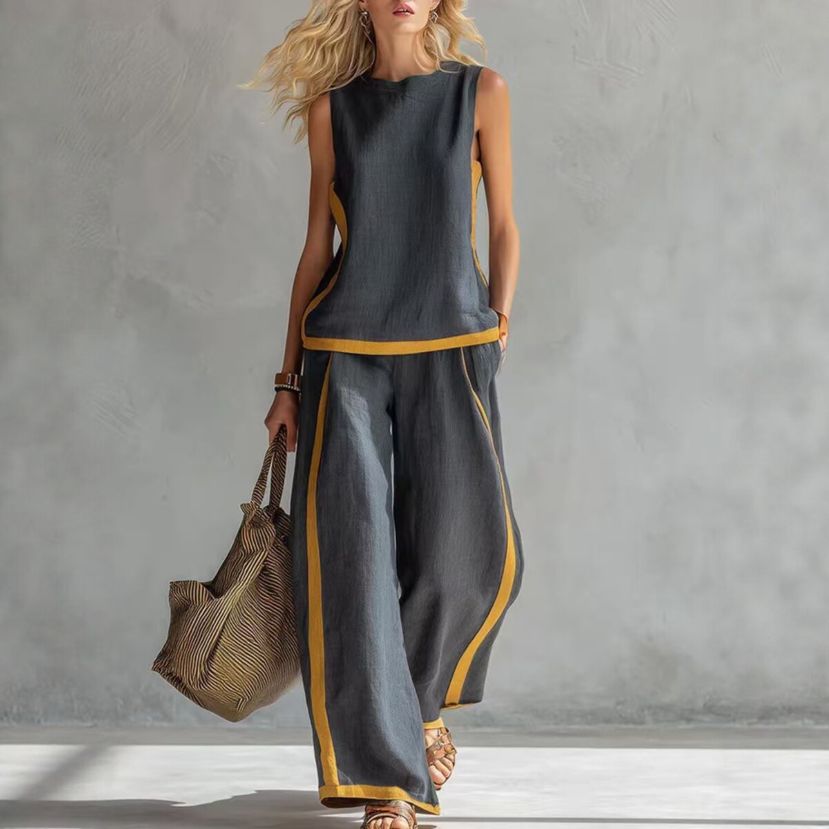 Женский костюм с простым полос – обзор и цена Wide Leg Palazzo Pants