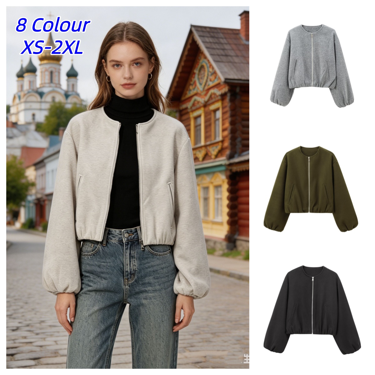 Ретро-куртки-бомберы с круглым – обзор и цена Women'S Fashion Bomber Jacket
