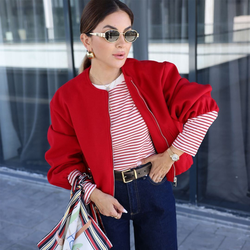 Ретро-куртки-бомберы с круглым – обзор и цена Women'S Fashion Bomber Jacket